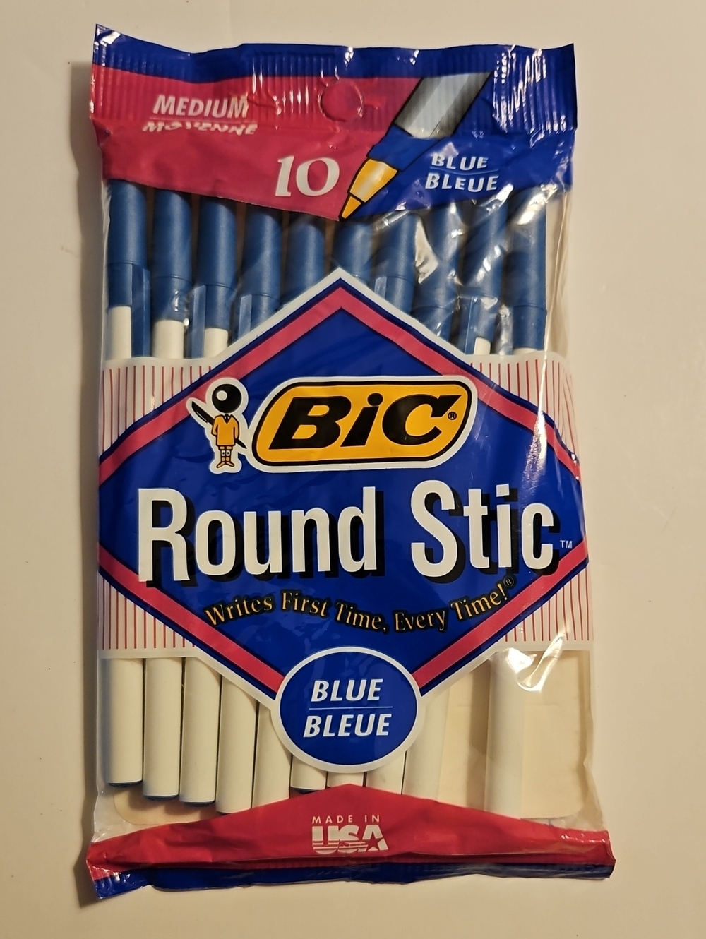 BIC Round Stic Medium Blue Ballpoint Pens - Pack of 10 NEW MADE IN THE USA